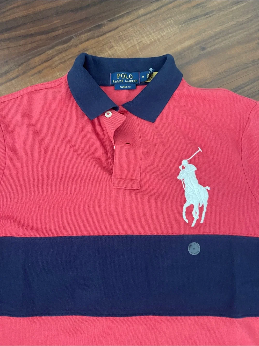 New Big Polo by Ralph Lauren Red & Navy Horizontal Stripe Polo Shirt